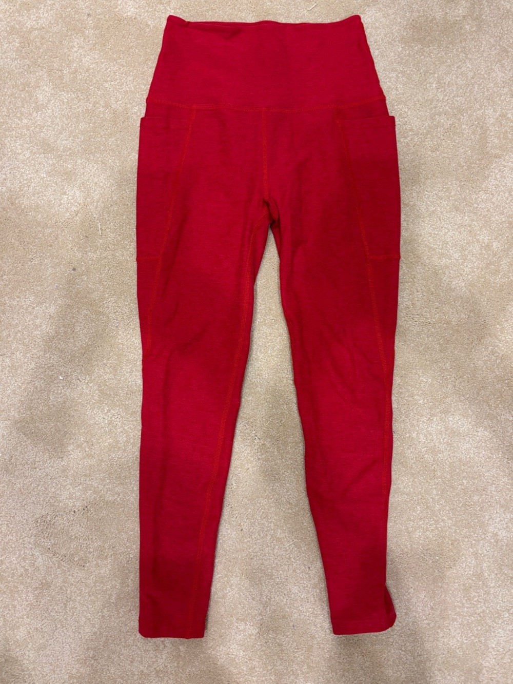 Beyond Yoga Spacedye Out of Pocket High-Waist Midi Red Leggings Side Pockets